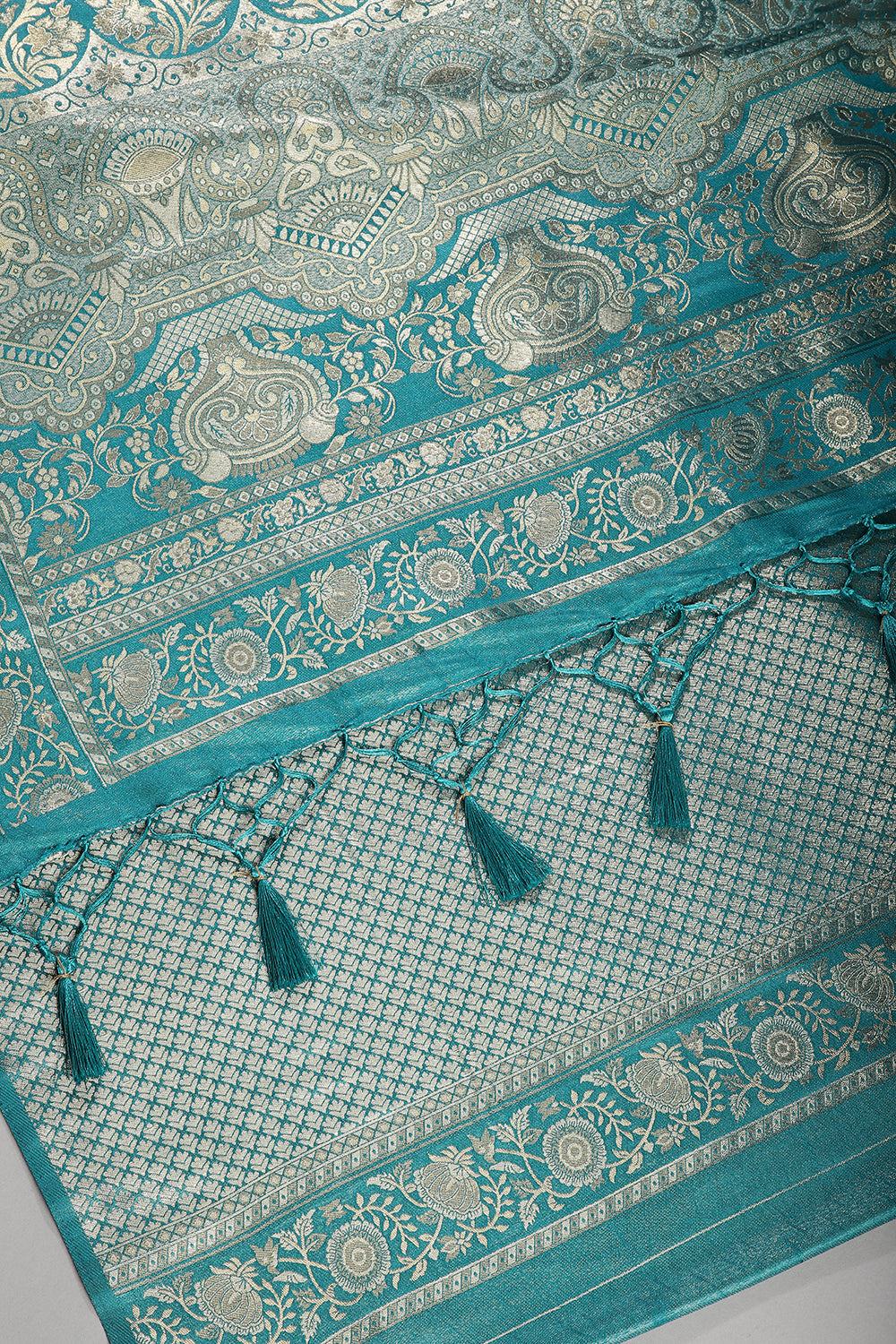 Teal Colour South Silk Heavy Woven Saree