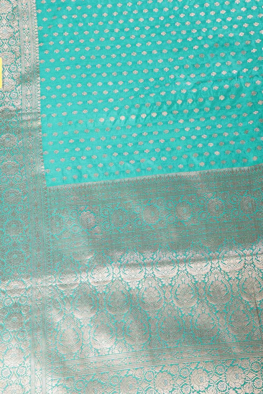 Teal Denim Zari Banarasi Woven Silk Saree