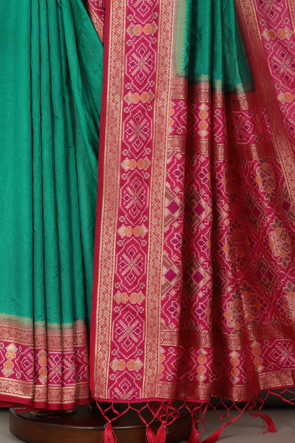 Teal & Magenta Dual Toned Tussar Silk Patola Woven Saree