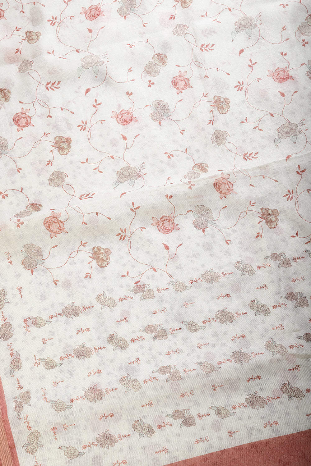 Cream & Peach Color Floral Printed Organza Cotton Saree