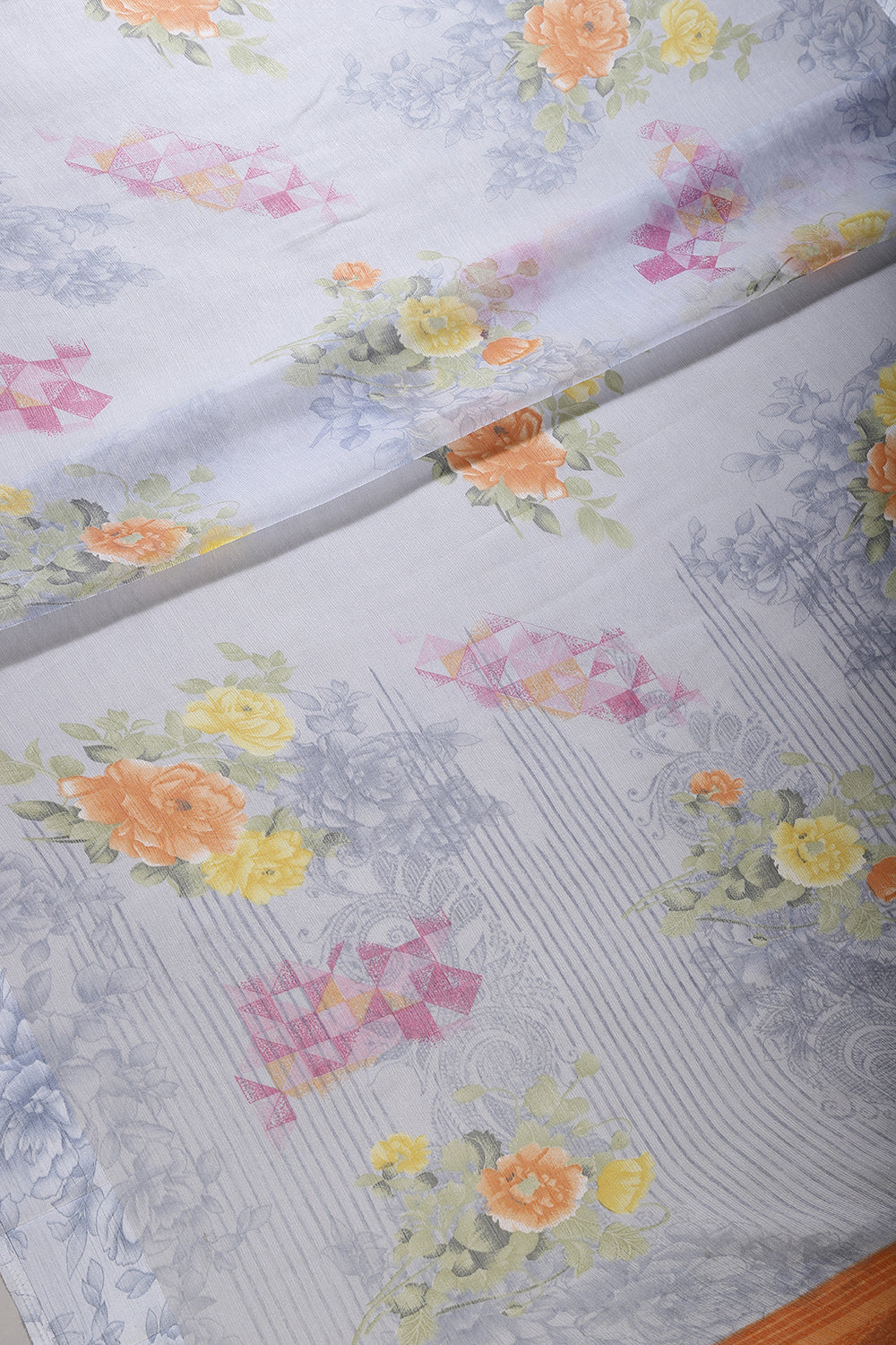 Grey Color Floral Printed Chiffon Saree