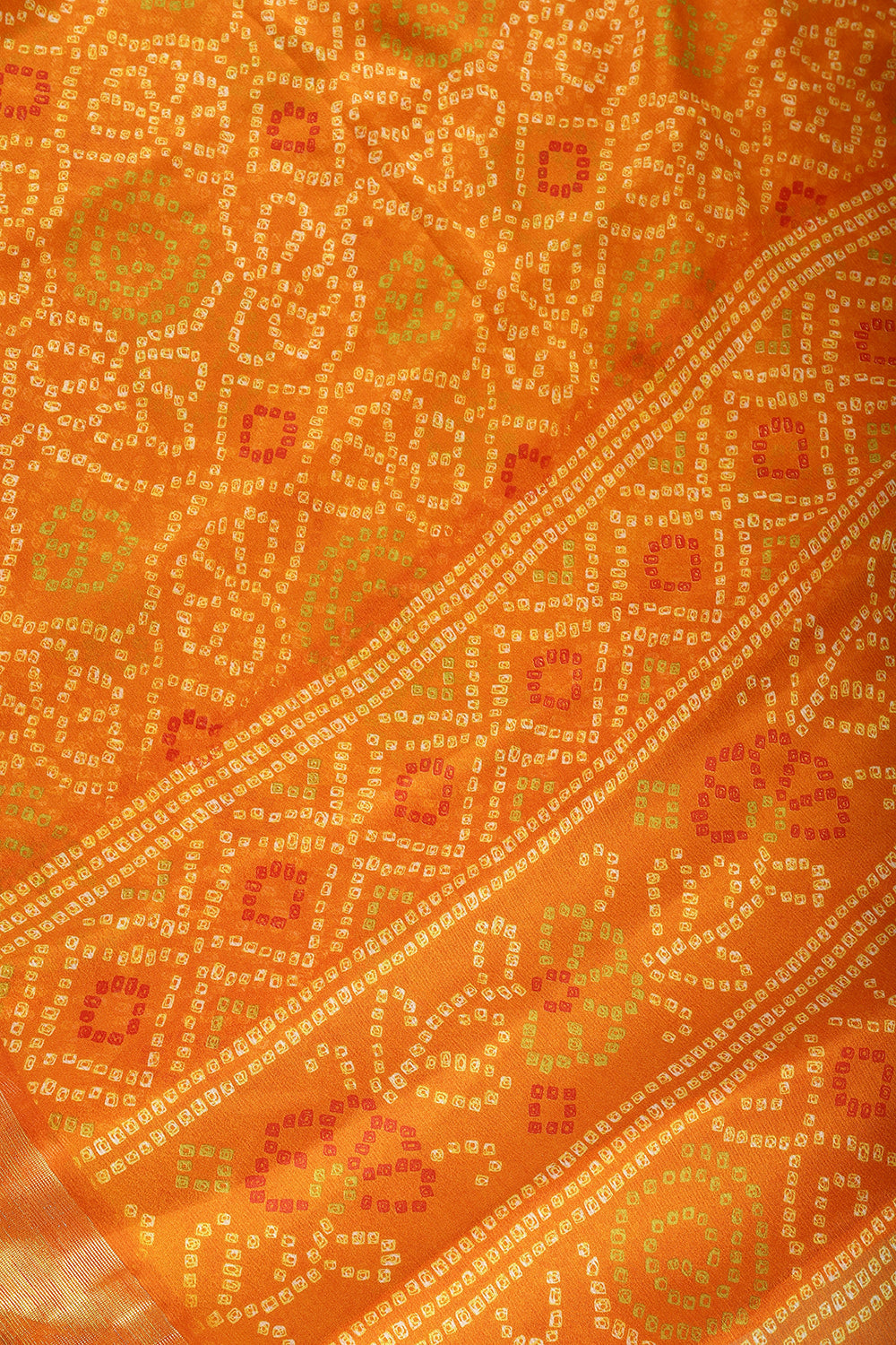 Mustard Color Chiffon Bandhani Printed Saree