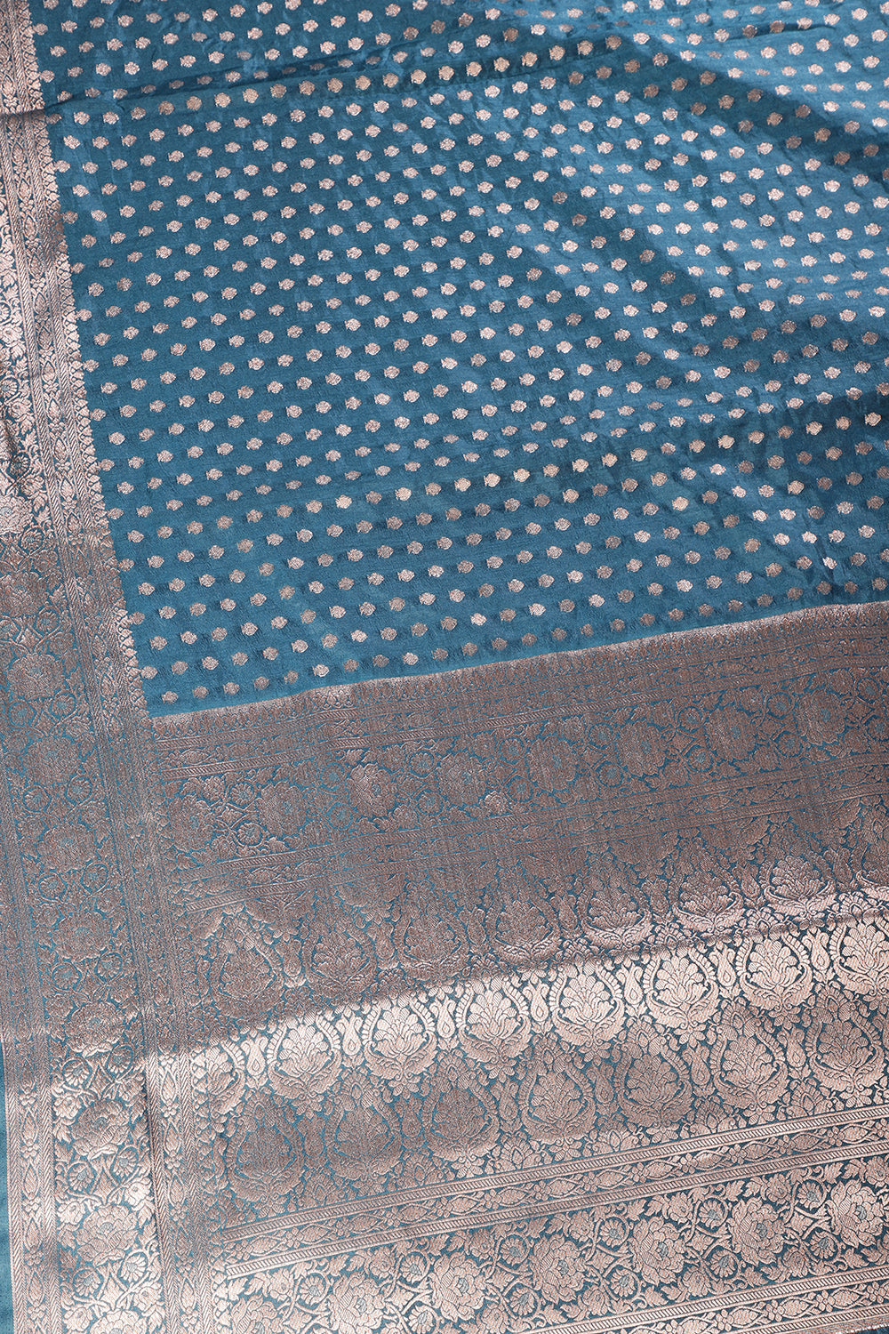 Blue Denim Zari Banarasi Woven Silk Saree