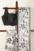 Black & White Floral Printed Crepe Silk Saree