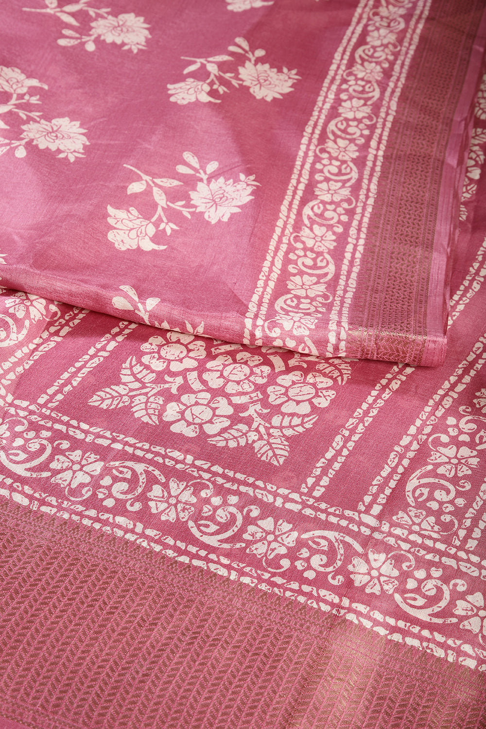 Muted Pink Color Cotton Silk Block Printed Saree