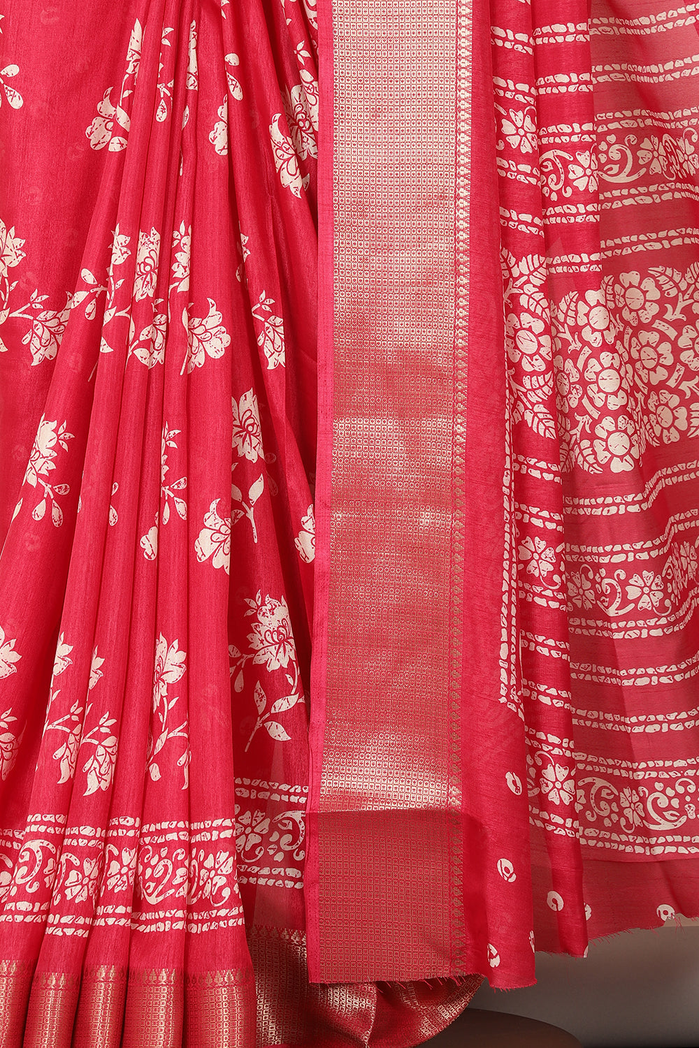 Amaranth Color Cotton Silk Block Printed Saree