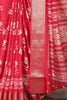 Amaranth Color Cotton Silk Block Printed Saree