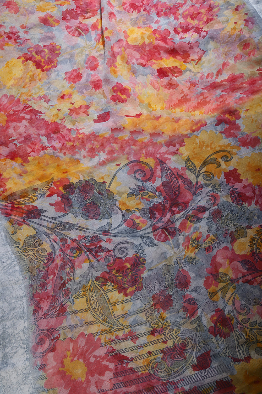 Grey Colour Chiffon Floral Printed Saree