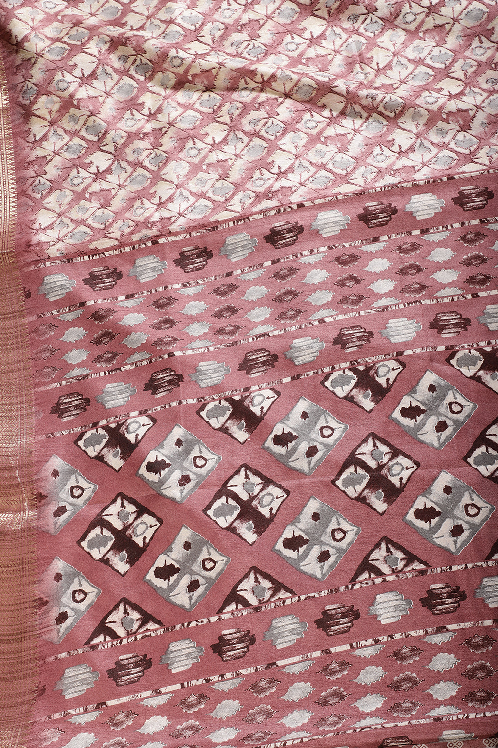 Dark Mauve Color Cotton Silk Abstract Printed Saree