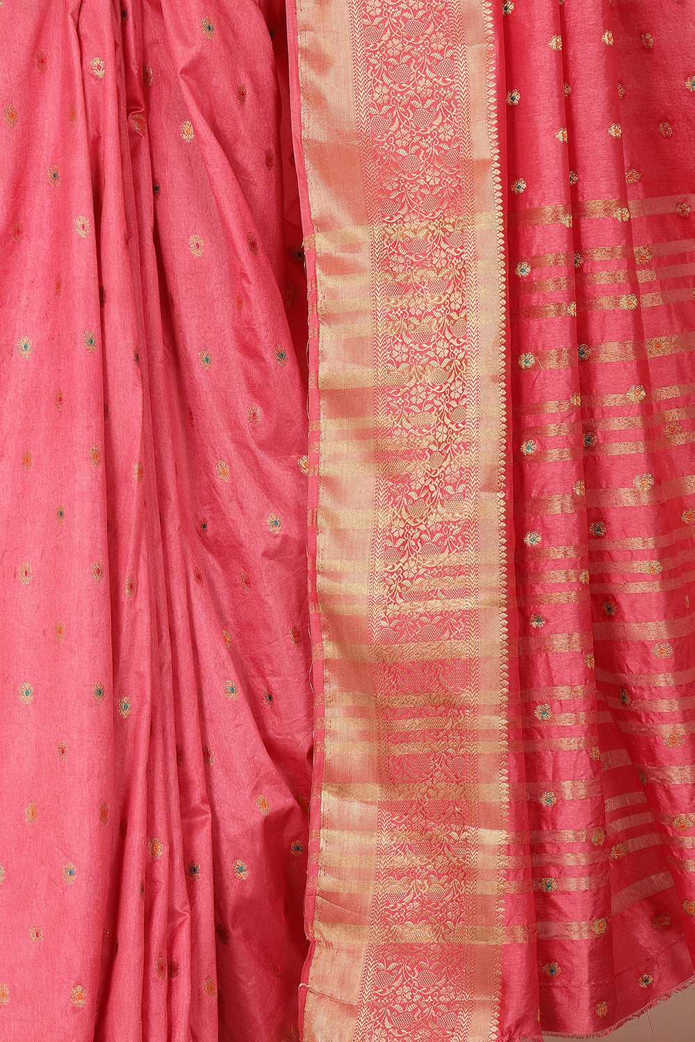 Dark Pink Cotton Zari & Resham Woven Saree