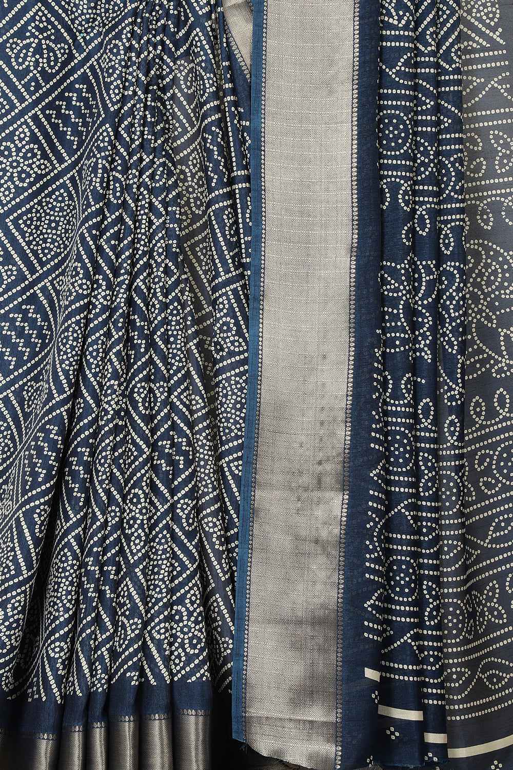 Navy Block Printed Cotton Silk Saree
