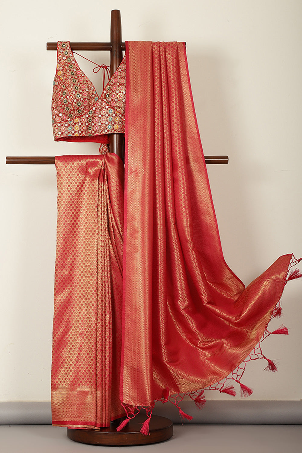 Cardinal Red South Silk Zari Woven Saree