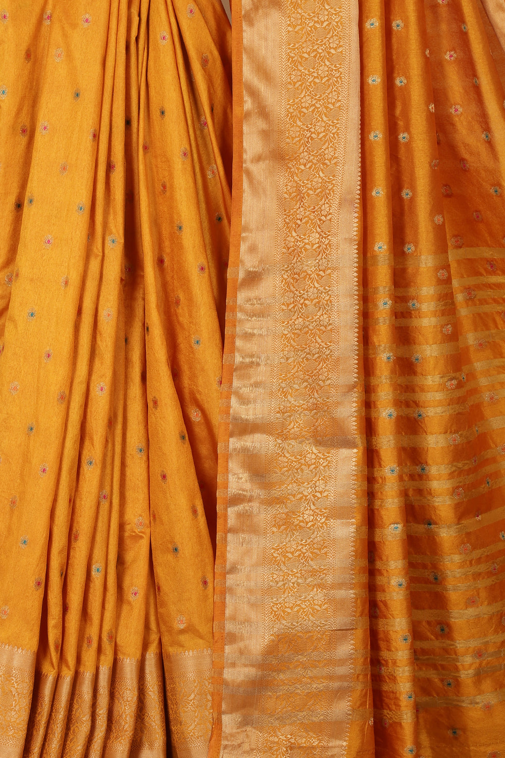 Mustard Cotton Zari & Resham Woven Saree