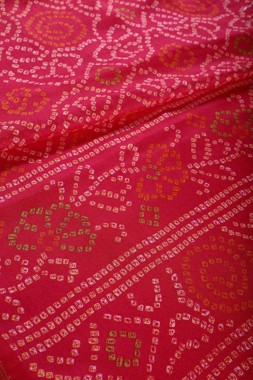 Magenta Pink Color Chiffon Bandhani Printed Saree