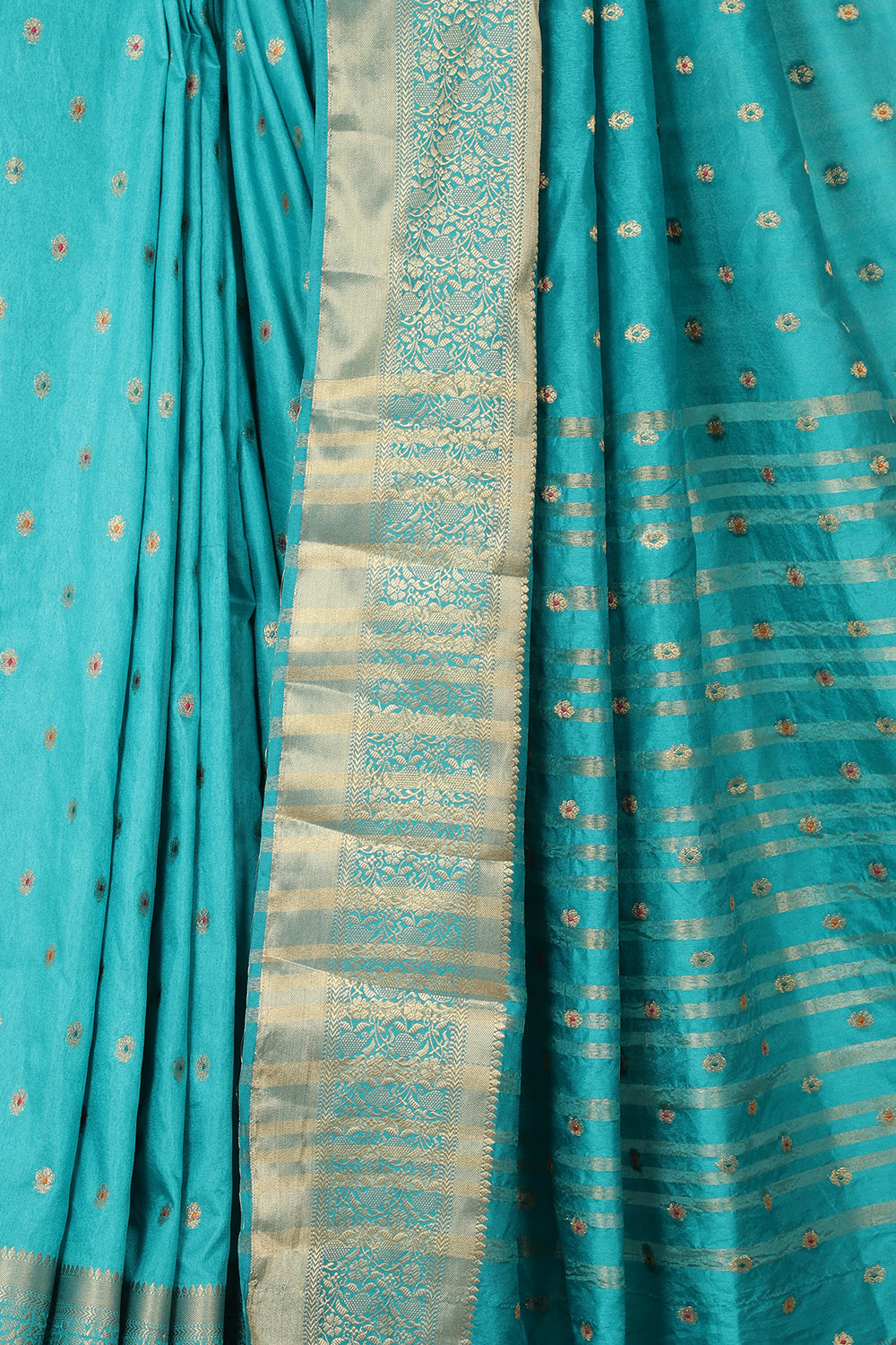 Dark Turquoise Cotton Zari & Resham Woven Saree