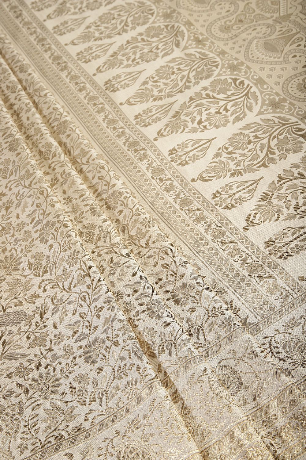 Cream Colour South Silk Heavy Woven Saree