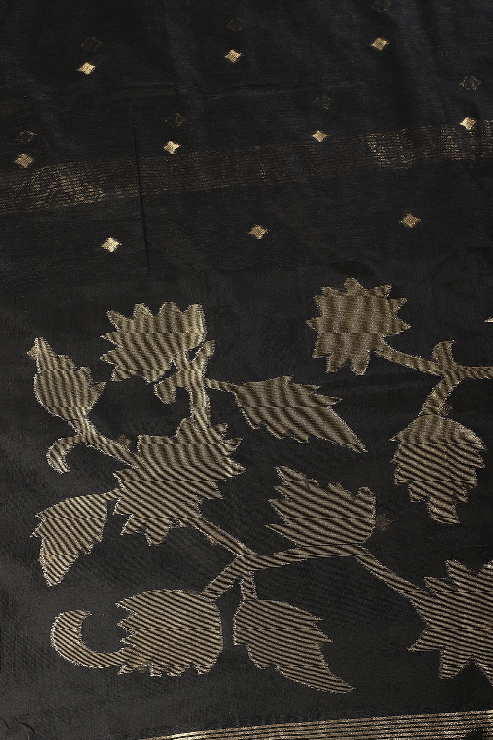 Black Tussar Silk Floral Zari Woven Saree