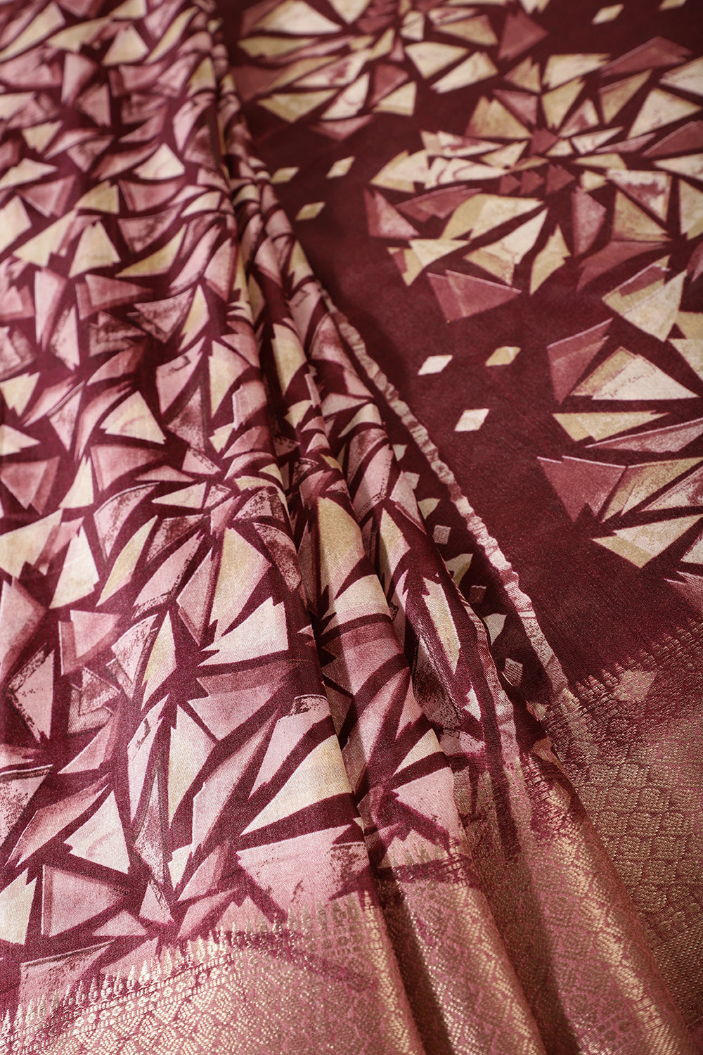 Wine Colour Printed Cotton Silk Saree