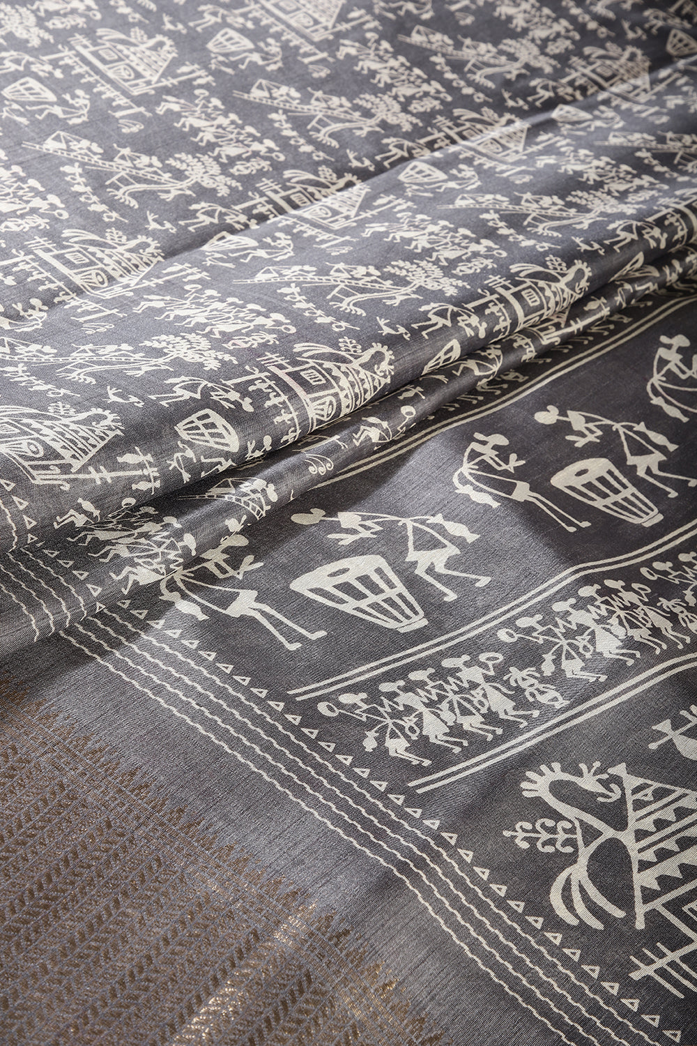Grey Color Cotton Silk Printed Saree