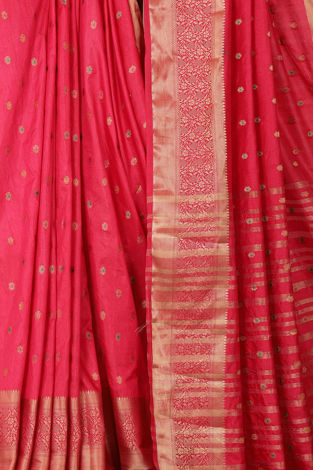 Fuchsia Pink Cotton Zari & Resham Woven Saree