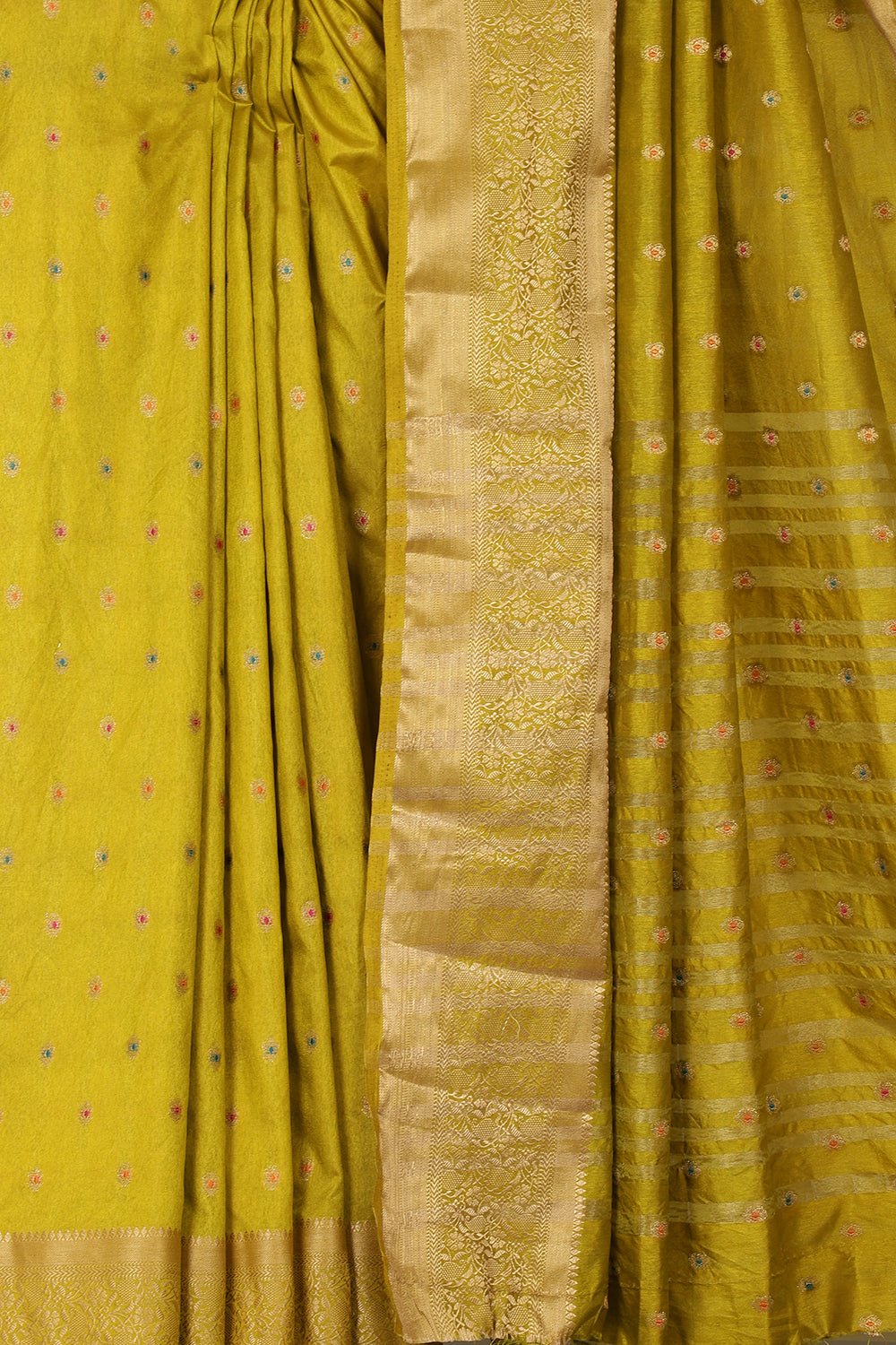 Olive Green Cotton Zari & Resham Woven Saree
