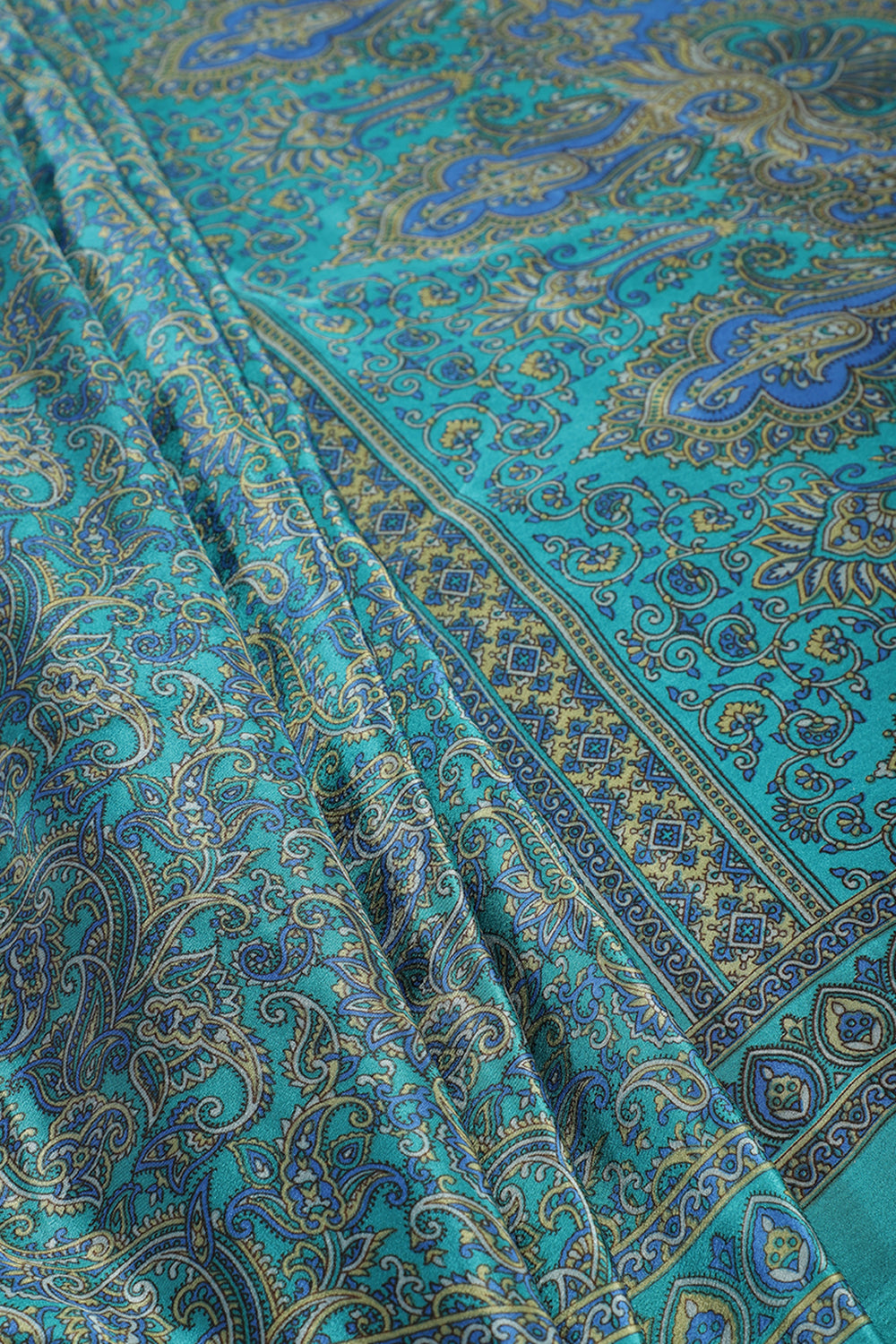 Rama Color Kashmiri-Inspired Floral Printed Crepe Saree