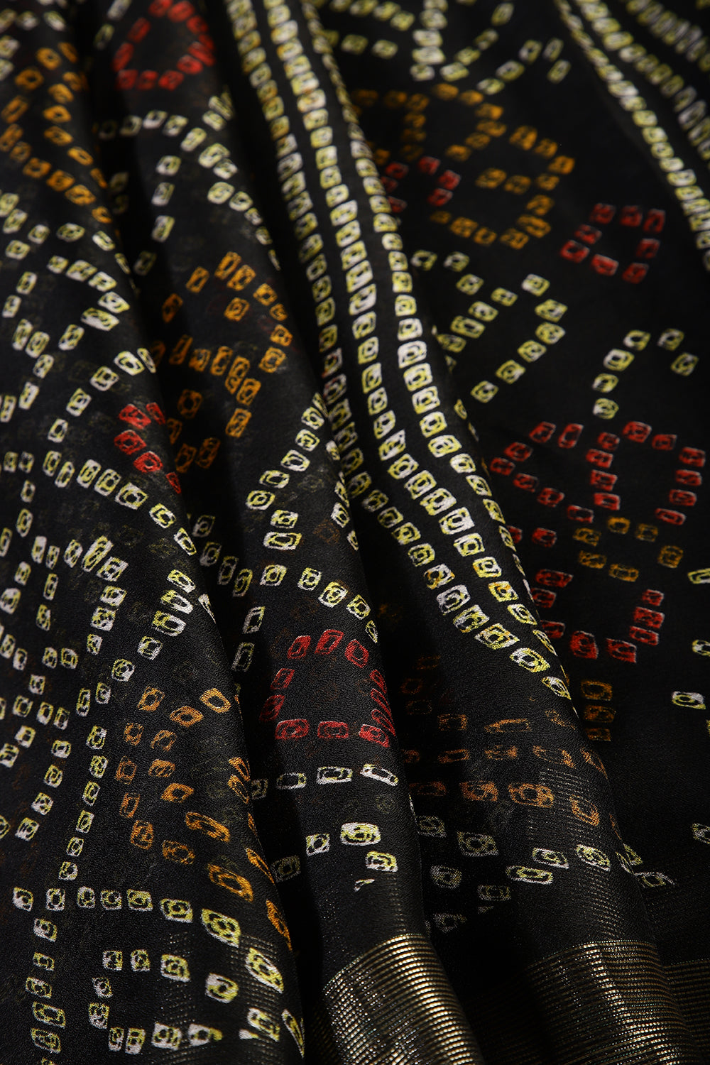 Black Color Chiffon Bandhani Printed Saree