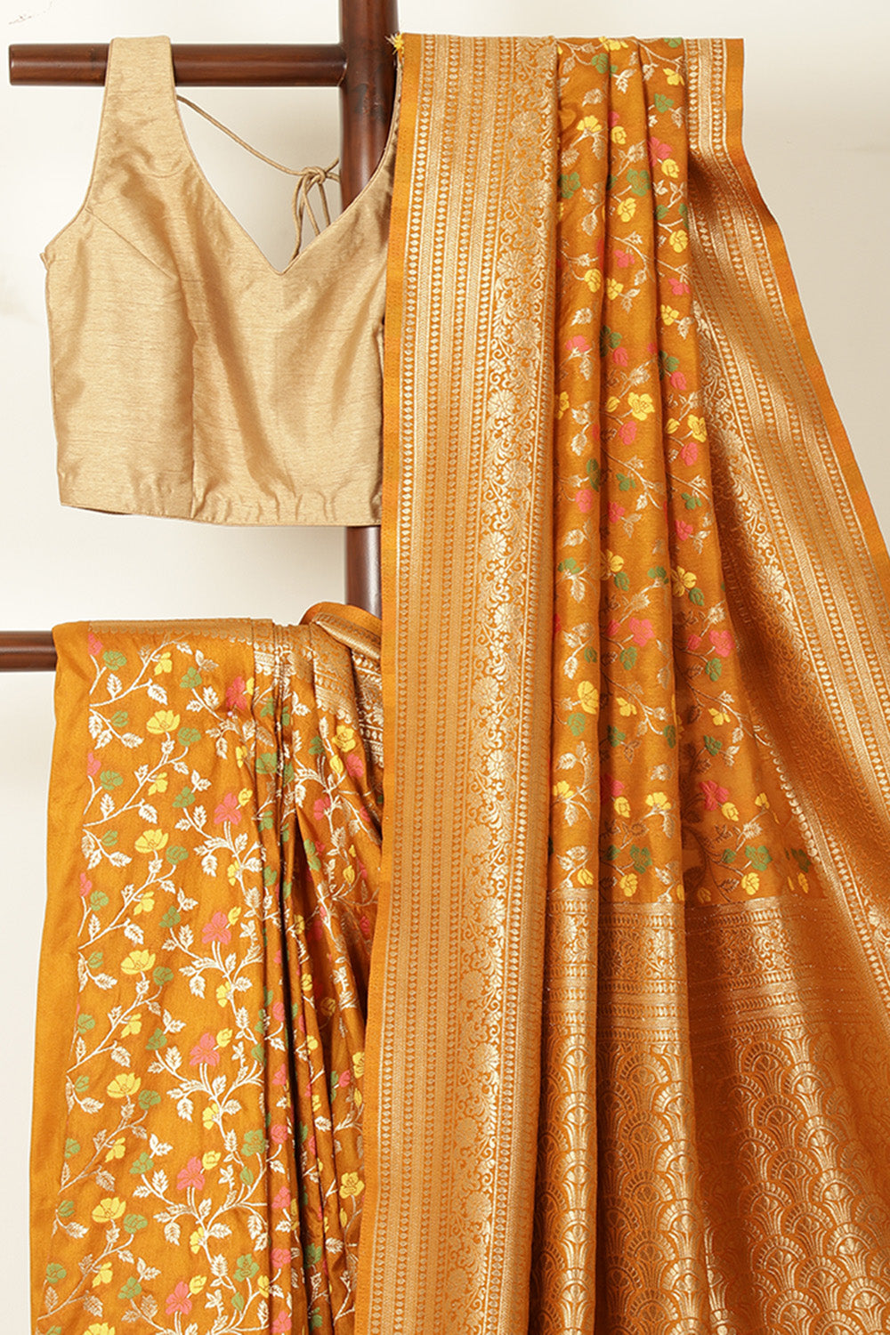 Mustard Silk Zari & Resham Woven Saree