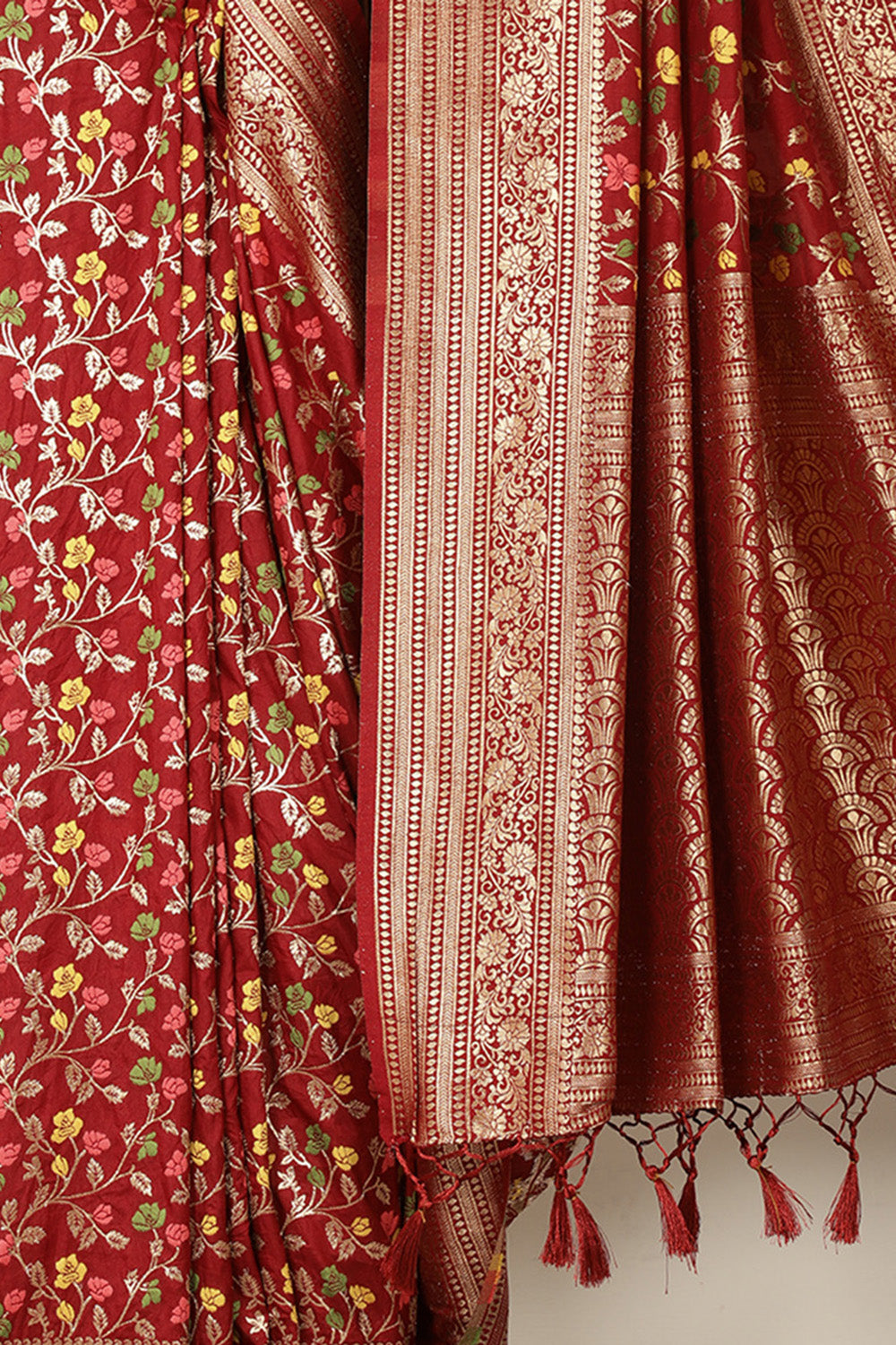 Maroon Silk Resham & Zari Woven Saree