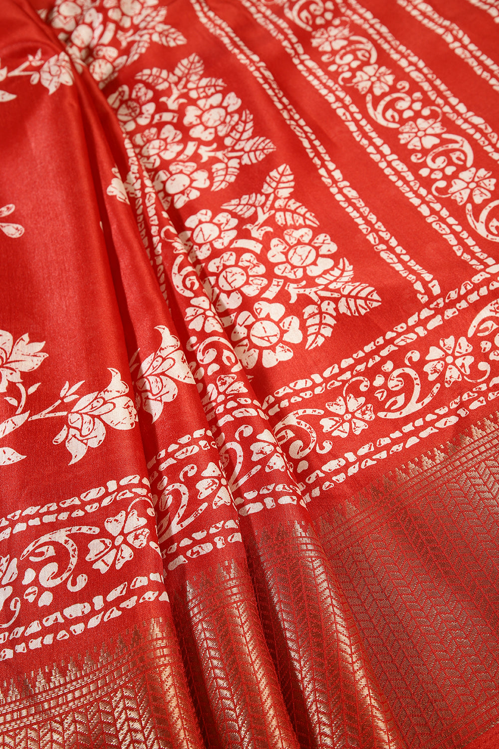 Red Color Cotton Silk Block Printed Saree