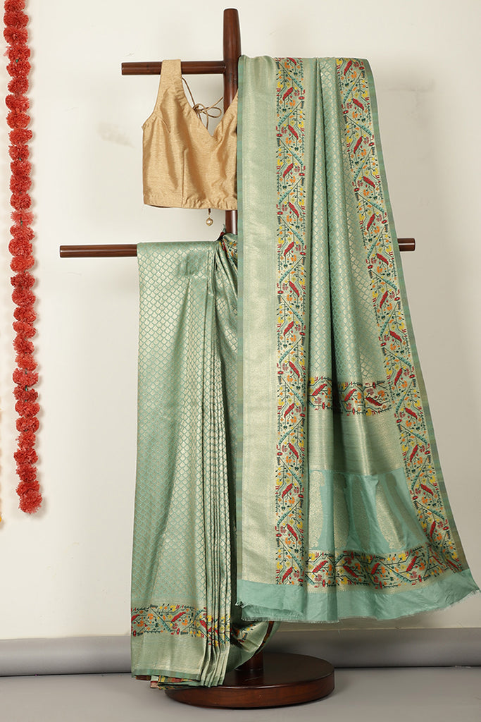Sea Green Silk Zari and Resham Woven Paithani Work Saree