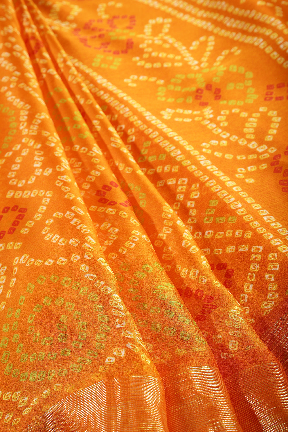 Mustard Color Chiffon Bandhani Printed Saree