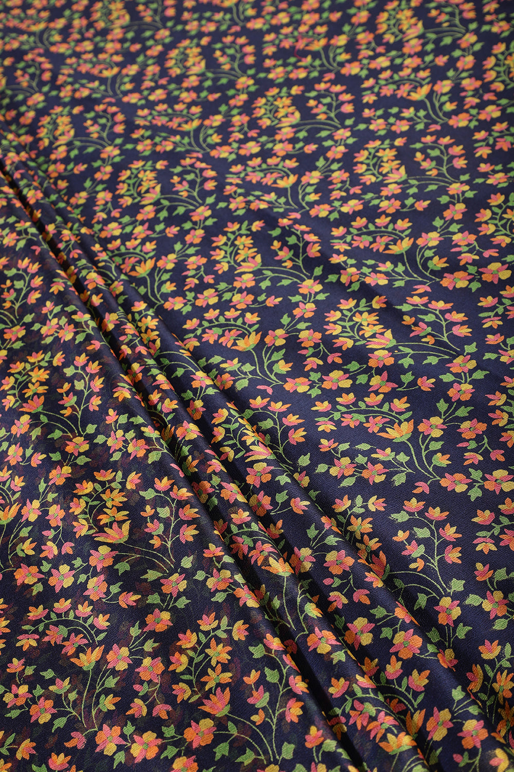 Navy Color Chiffon Floral Zari Border Printed Saree