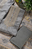 Grey Tussar Silk Neck Zari Embroidered & Printed Unstitched Suit Fabric