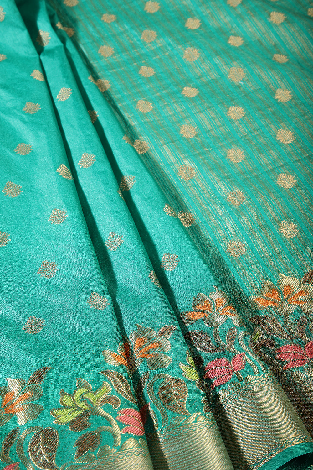 Teal Green Color Silk Resham & Zari Woven Saree