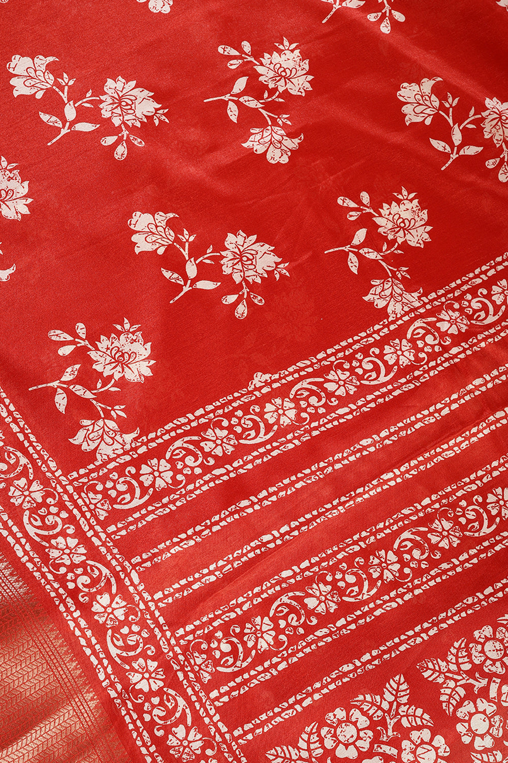 Red Color Cotton Silk Block Printed Saree