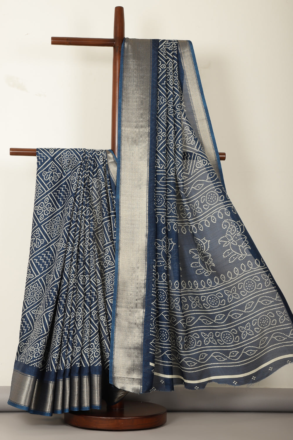 Navy Block Printed Cotton Silk Saree