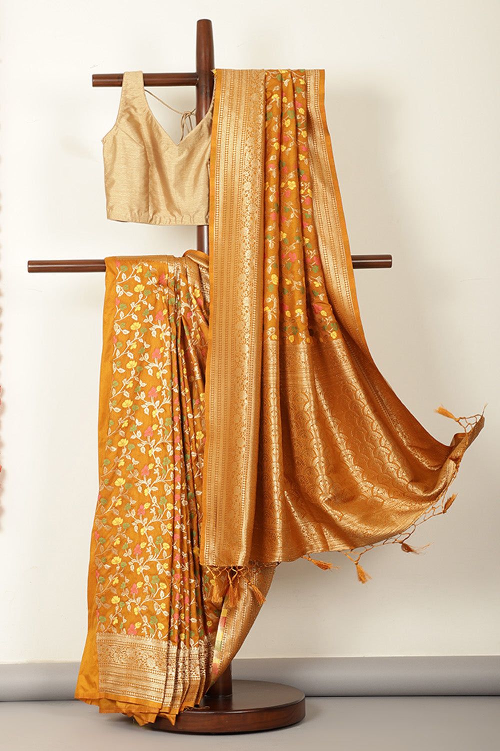 Mustard Silk Zari & Resham Woven Saree