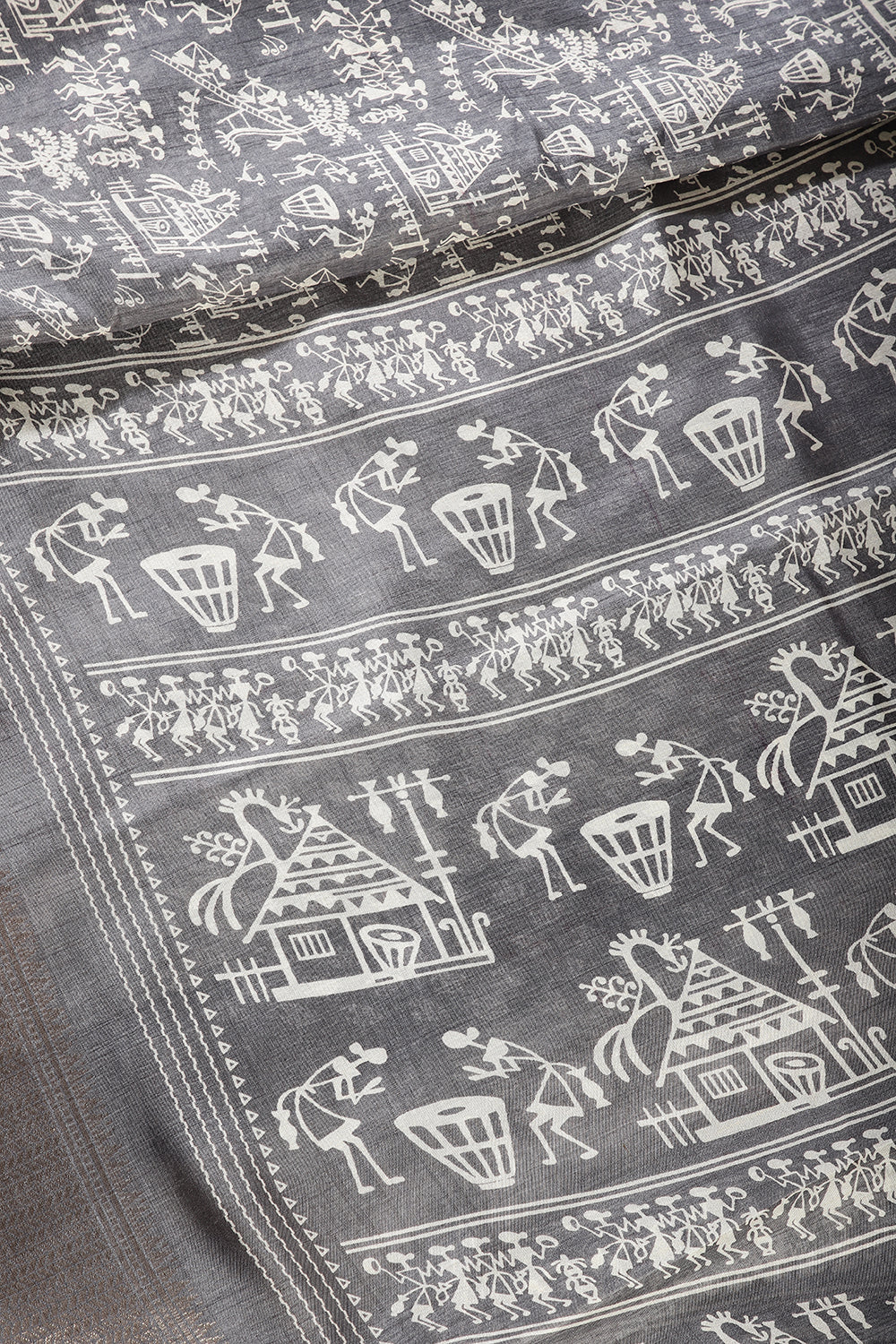 Grey Color Cotton Silk Printed Saree