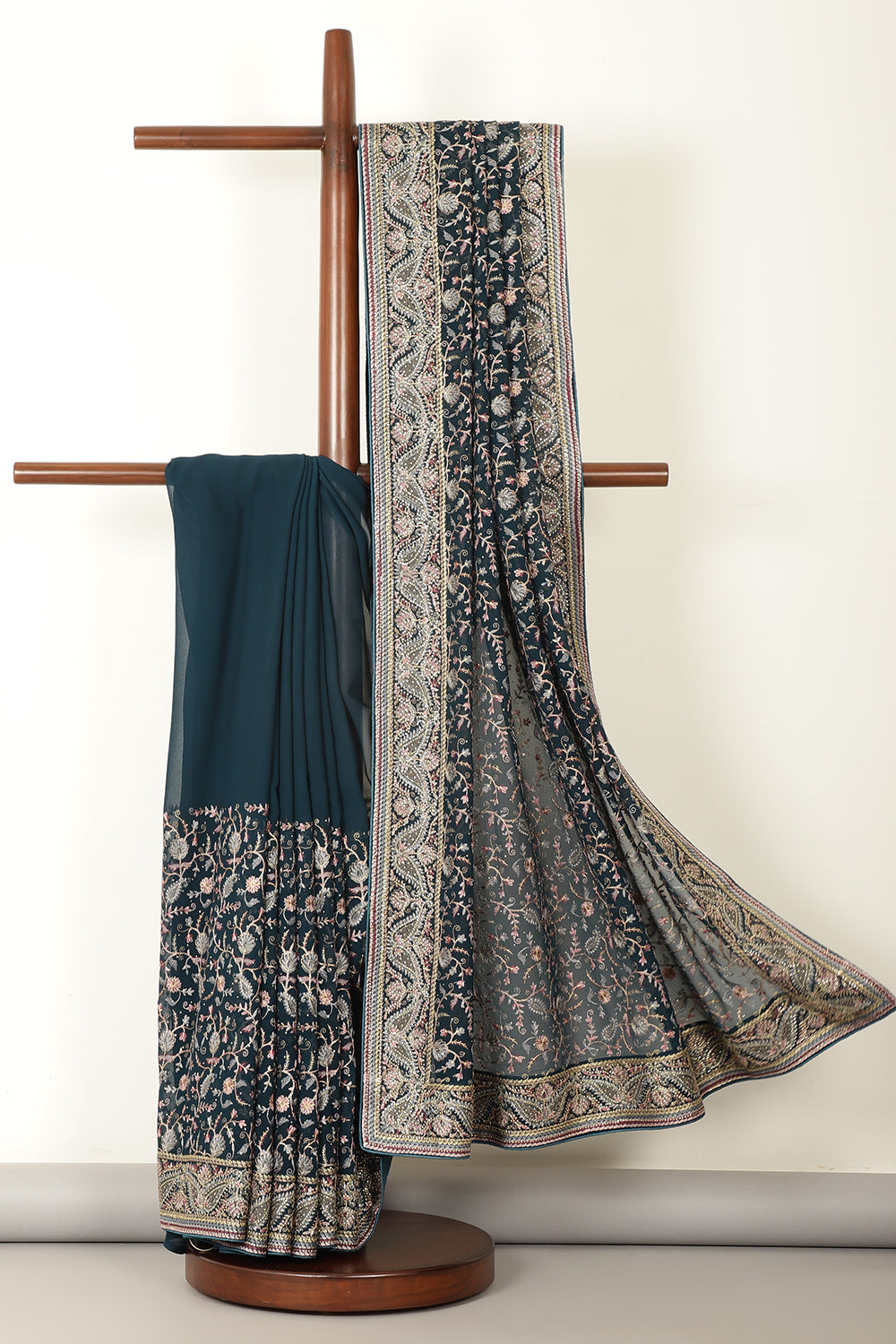 Bottle Green Georgette Resham Embroidered and Swarovski Worked Saree