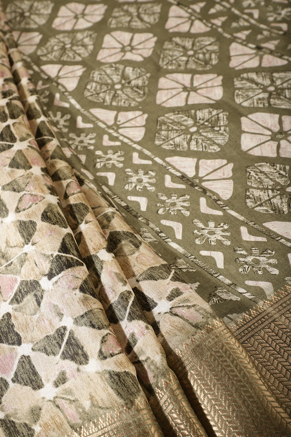 Sage Green Color Abstract Printed Cotton Silk Saree