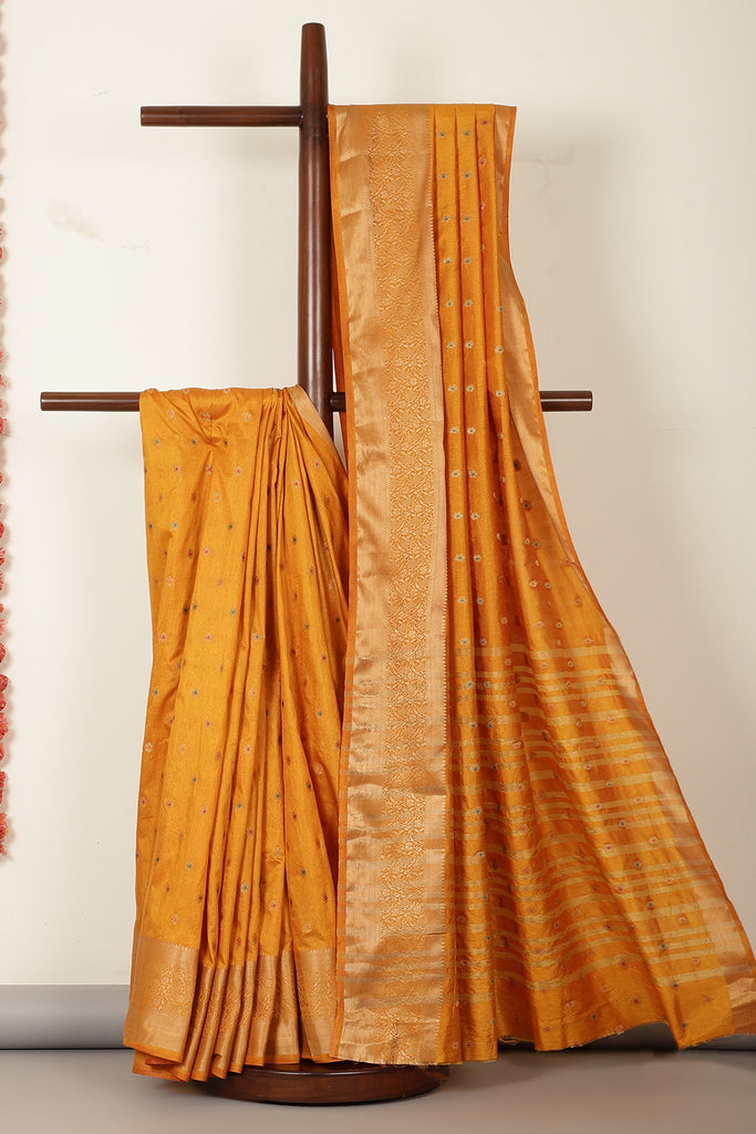 Mustard Cotton Zari & Resham Woven Saree