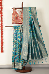 Teal Silk Zari & Resham Woven Saree