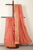 Peach Cotton Zari & Resham Woven Saree