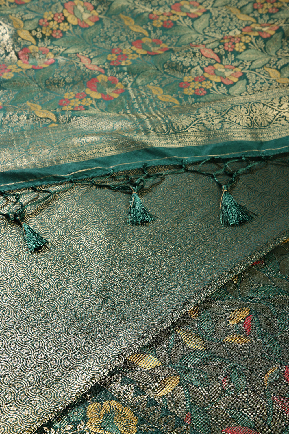 Bottle Green Color South Soft Silk Woven Saree