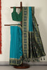 Turquoise  & Green Dual Toned Tussar Silk Patola Woven Saree