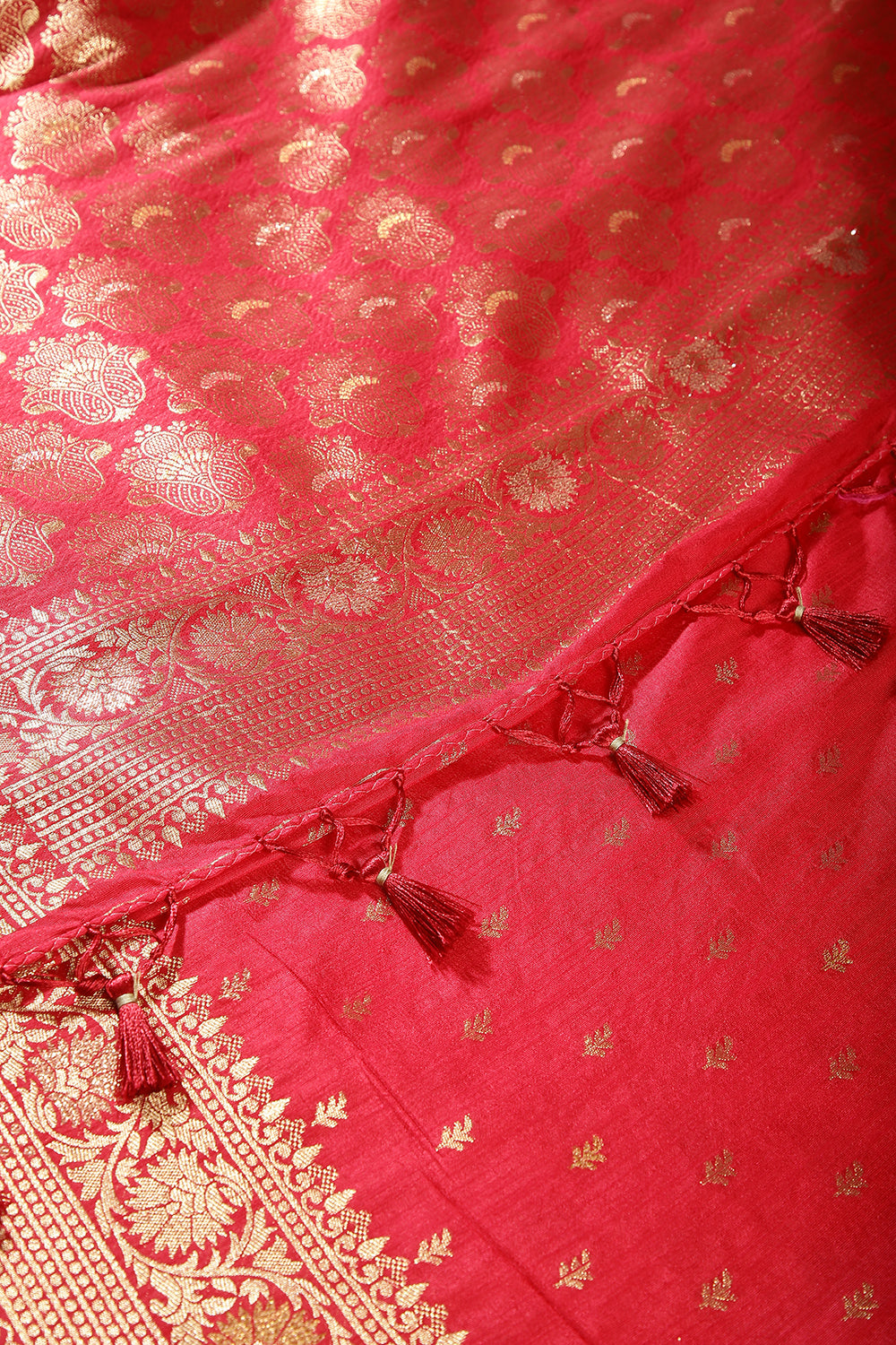 Carmine Red Color Raw Silk Woven Saree