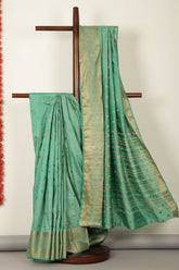 Sea Green Cotton Zari & Resham Woven Saree