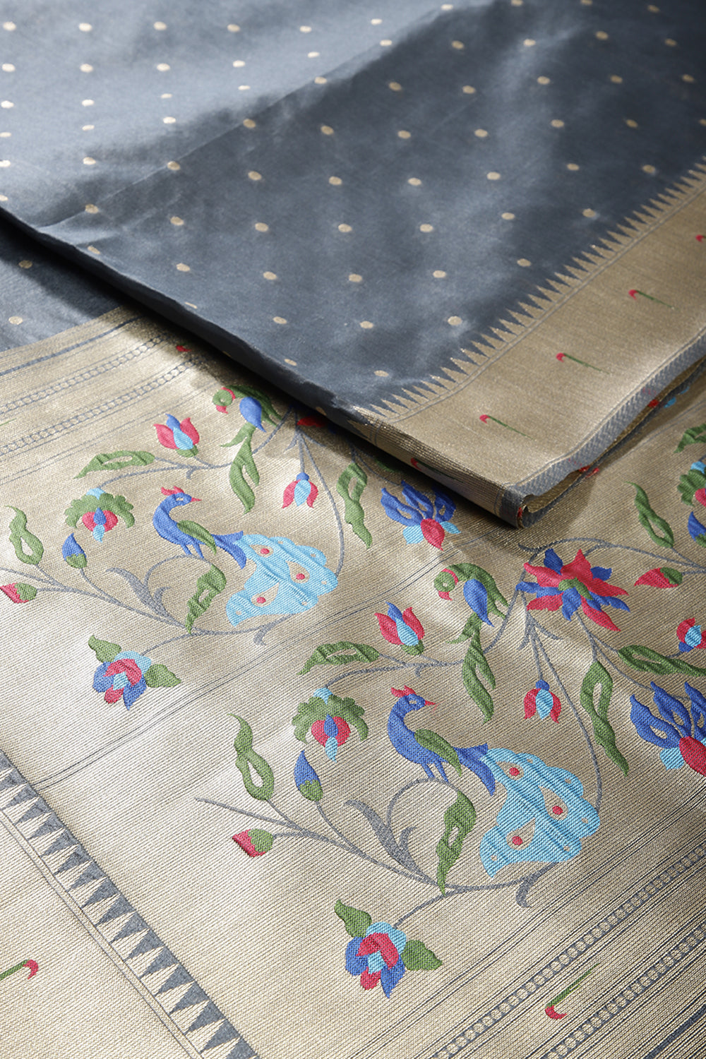 Grey Color Cotton Silk Paithani Work Saree