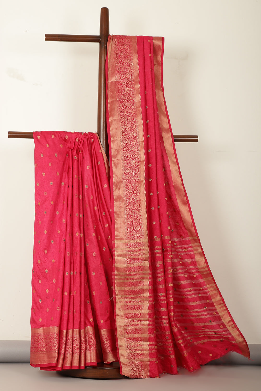 Fuchsia Pink Cotton Zari & Resham Woven Saree